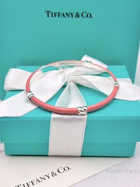 Tiffany & Co. Jewelry - Tiffany & Co. Pink Enamel Signature X Bangle Bracelet Sterling Silver Gift Box